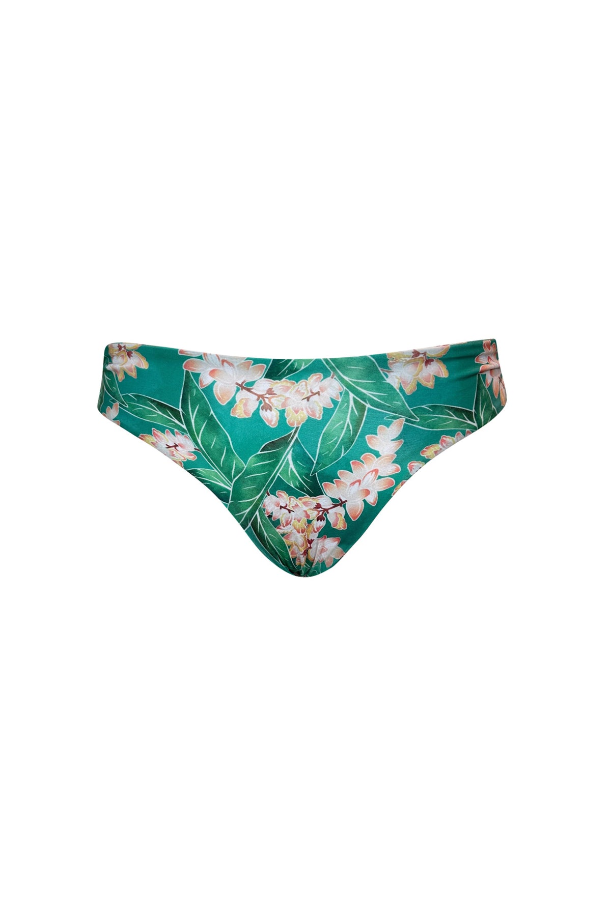 Floral-patterned bikini bottom on a white background