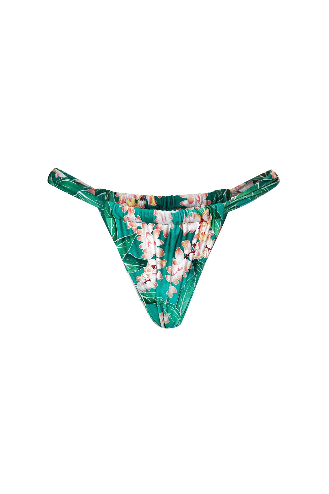 Floral-patterned bikini bottom on a white background