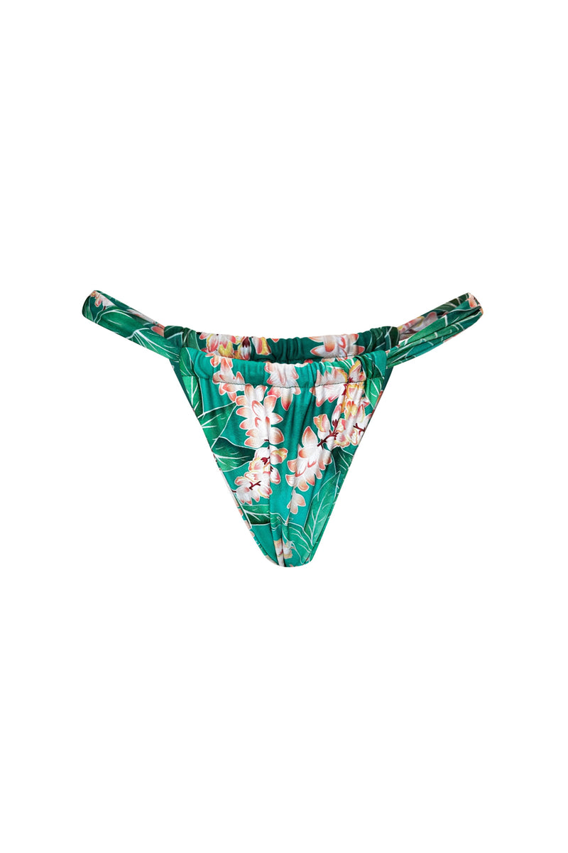 Floral-patterned bikini bottom on a white background
